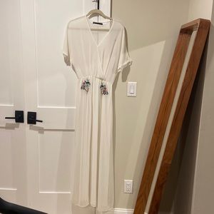 White Zara embroidered maxi dress